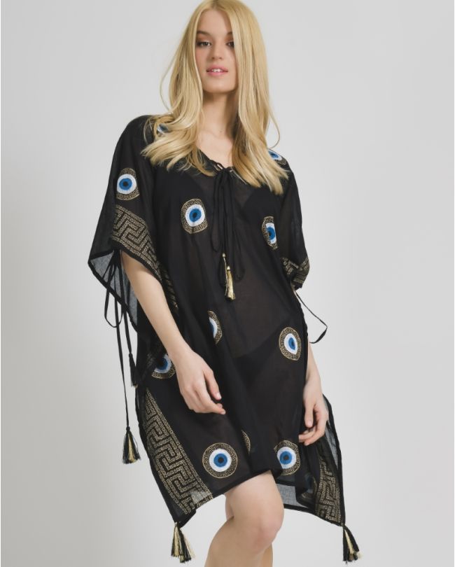 KAFTAN IN BLACK COLOR WITH PRINTS ONE SIZE (100% COTTON)