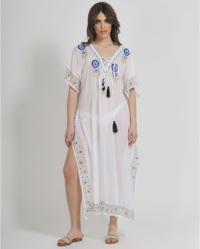 KAFTAN IN WHITE COLOR WITH EYES ONE SIZE (100% COTTON)