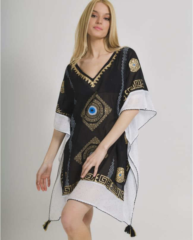 KAFTAN IN BLACK COLOR WITH GOLD PRINTS ONE SIZE (100% COTTON)
