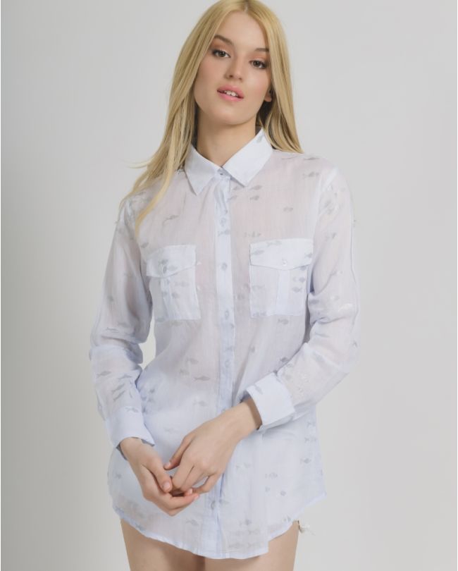 SHIRT IN BLUE COLOR WITH FISH ONE SIZE (100% COTTON)