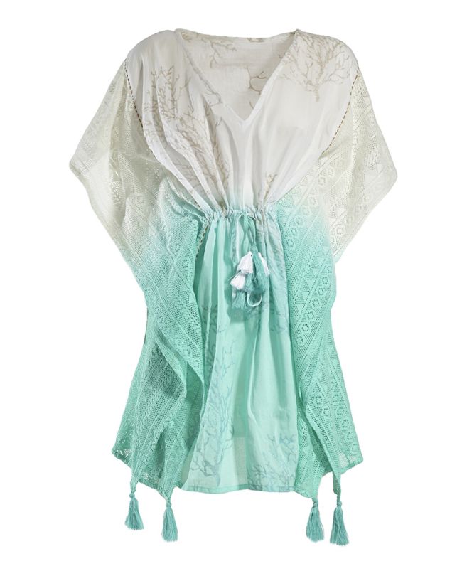 KAFTAN IN WHITE/TURQUOISE COLOR ONE SIZE (100% COTTON)