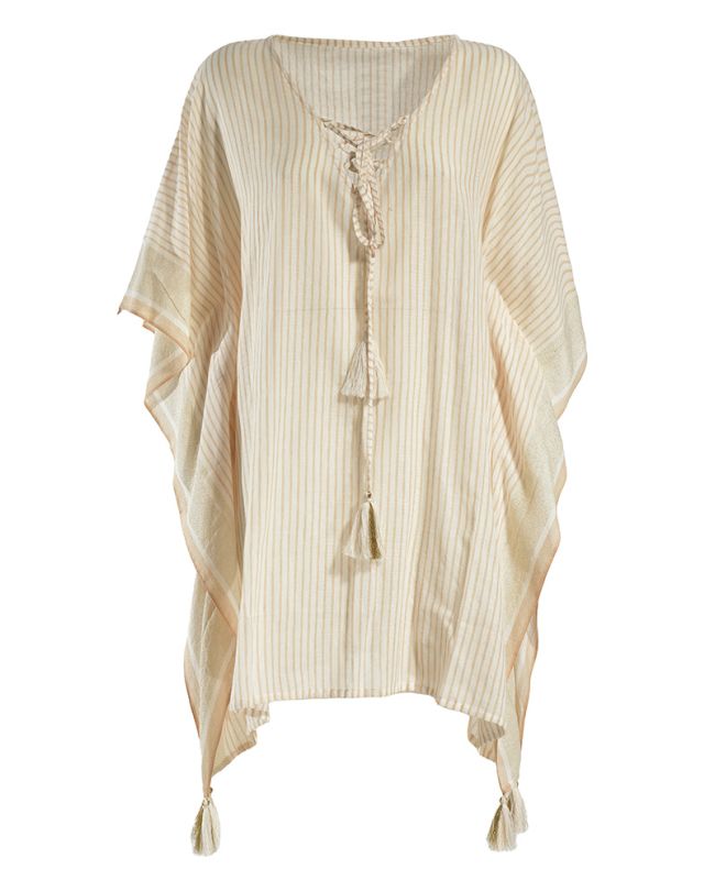 KAFTAN IN WHITE/BEIGE/GOLDEN COLOR ONE SIZE (100% COTTON)