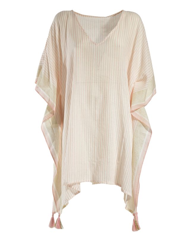 KAFTAN IN WHITE/CORAL/GOLDEN COLOR ONE SIZE (100% COTTON)