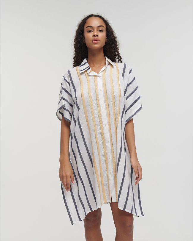 ΚΑΦΤΑΝΙ/ΠΟΥΚΑΜΙΣΑ ΛΕΥΚΟ/ΜΠΛΕ/ΧΡΥΣΟ ΜΕ ΡΙΓEΣ ONE SIZE (100% COTTON)