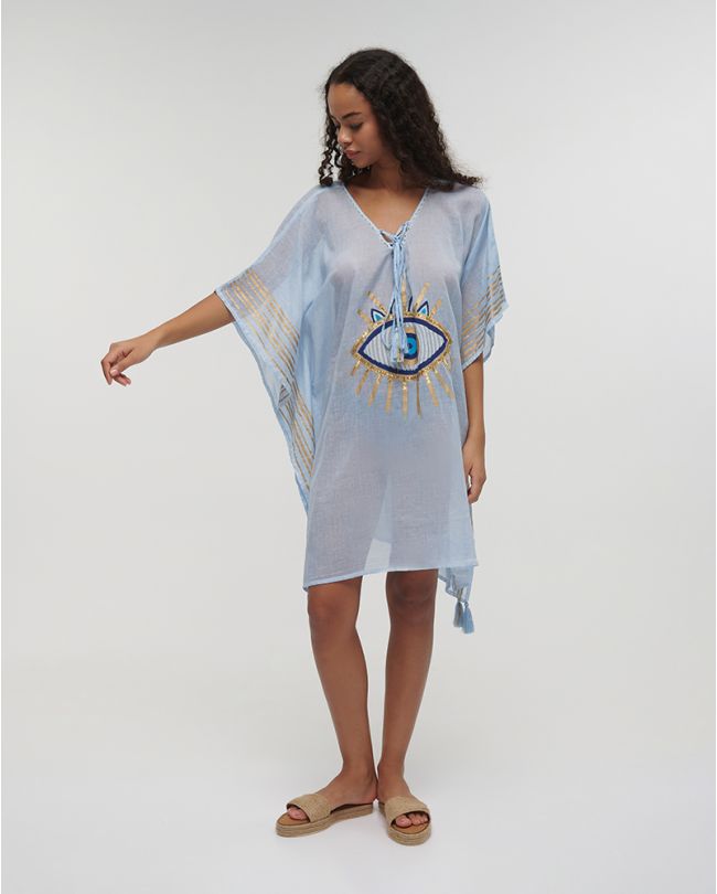 KAFTAN IN LIGHT BLUE COLOR ΄΄ΕΥΕ΄΄ ONE SIZE (100% COTTON)
