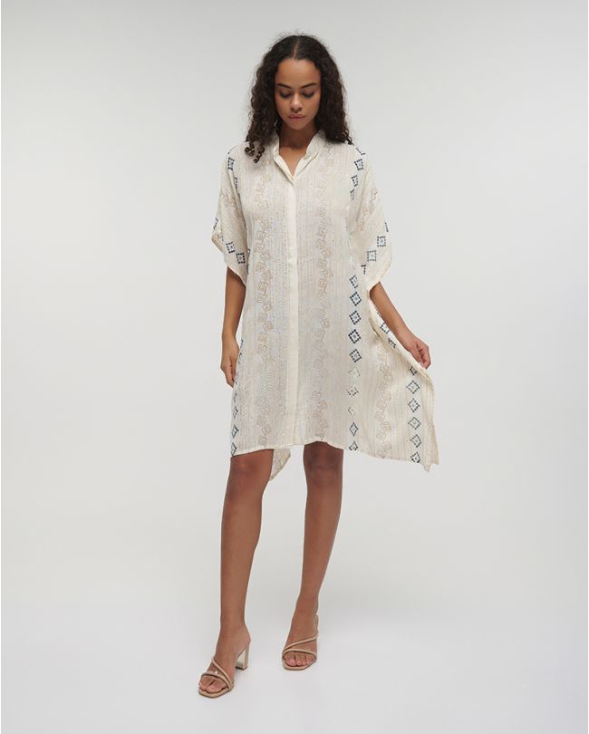 ΚΑΦΤΑΝΙ/ΠΟΥΚΑΜΙΣΑ ΛΕΥΚΟ ΜΕ ΧΡΥΣΕΣ/ΜΠΛΕ ΛΕΠΤΟΜΕΡΕΙΕΣ ONE SIZE (100% COTTON)