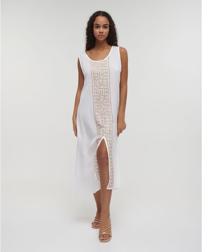 ΦΟΡΕΜΑ ΜΑΚΡΥ ΑΜΑΝΙΚΟ ΛΕΥΚΟ ΜΕ ΧΡΥΣΕΣ ΛΕΠΤΟΜΕΡΕΙΕΣ ONE SIZE (100% VISCOSE)