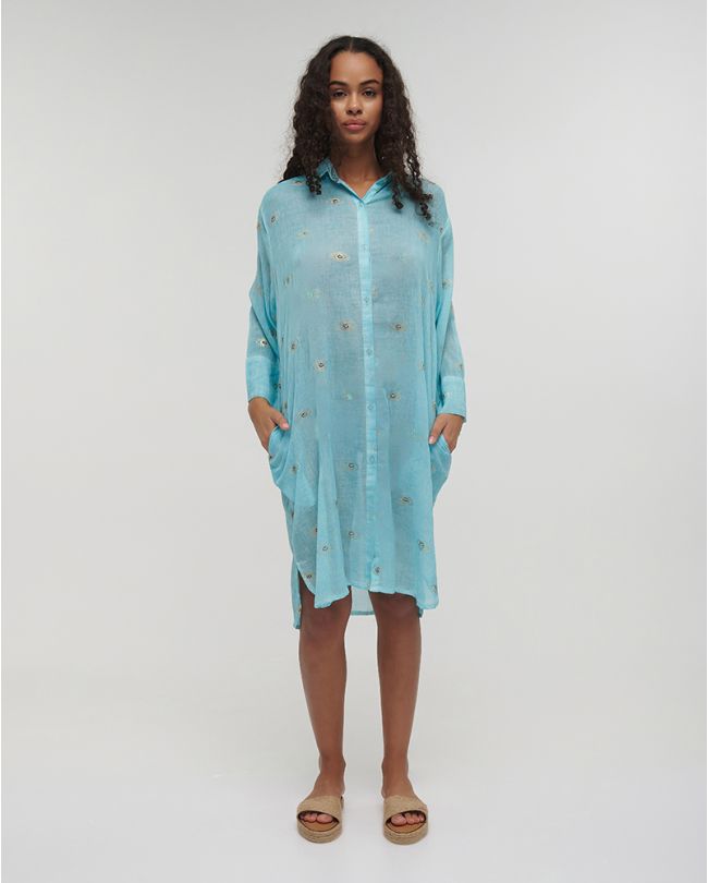 SHIRT IN AQUA COLOR WITH EYES ONE SIZE (100% COTTON)