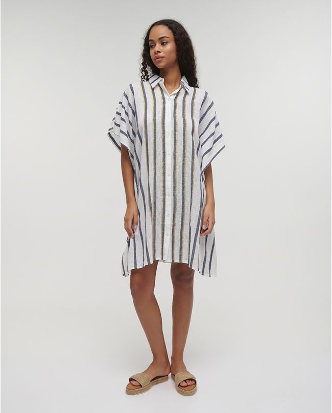 KAFTAN/SHΙRT IN WHITE/BLUE/GOLD COLOR WITH STRIPES ONE SIZE (100% COTTON)