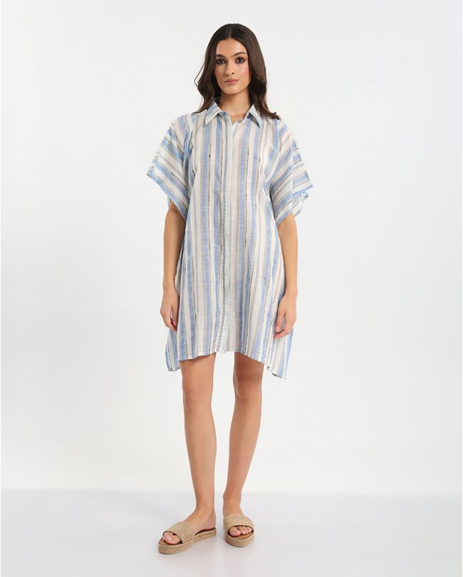 ΠΟΥΚΑΜΙΣΑ/ΚΑΦΤΑΝΙ ΛΕΥΚΟ/ΜΠΛΕ ΜΕ ΡΙΓΕΣ ONE SIZE (100% COTTON)