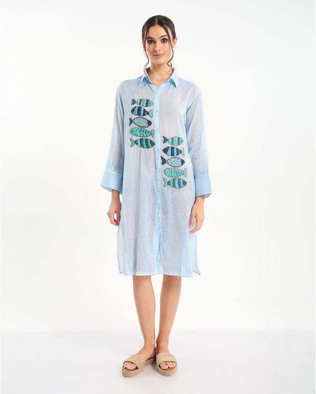 ΠΟΥΚΑΜΙΣΑ/ΚΑΦΤΑΝΙ ΜΠΛΕ ΜΕ ΚΕΝΤΗΤΑ ΨΑΡΙΑ ONE SIZE (100% COTTON)