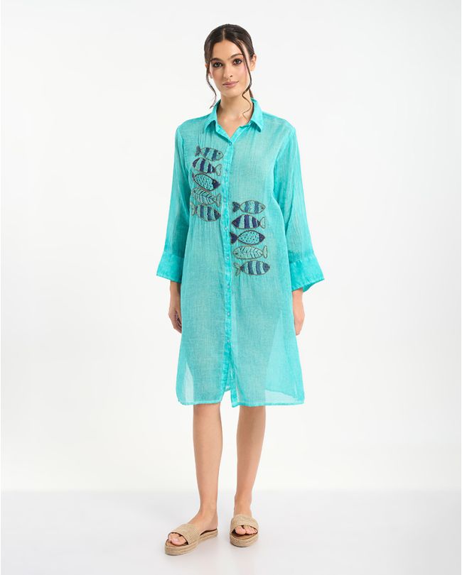 ΠΟΥΚΑΜΙΣΑ/ΚΑΦΤΑΝΙ ΤΙΡΚΟΥΑΖ ΜΕ ΚΕΝΤΗΤΑ ΨΑΡΙΑ ONE SIZE (100% COTTON)