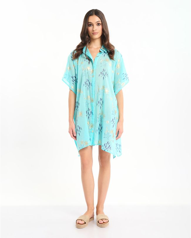 ΠΟΥΚΑΜΙΣΑ/ΚΑΦΤΑΝΙ ΤΙΡΚΟΥΑΖ ΜΕ ΨΑΡΙΑ, ΦΟΙΝΙΚΕΣ ΚΑΙ ΑΣΤΕΡΙΕΣ ONE SIZE (100% COTTON)