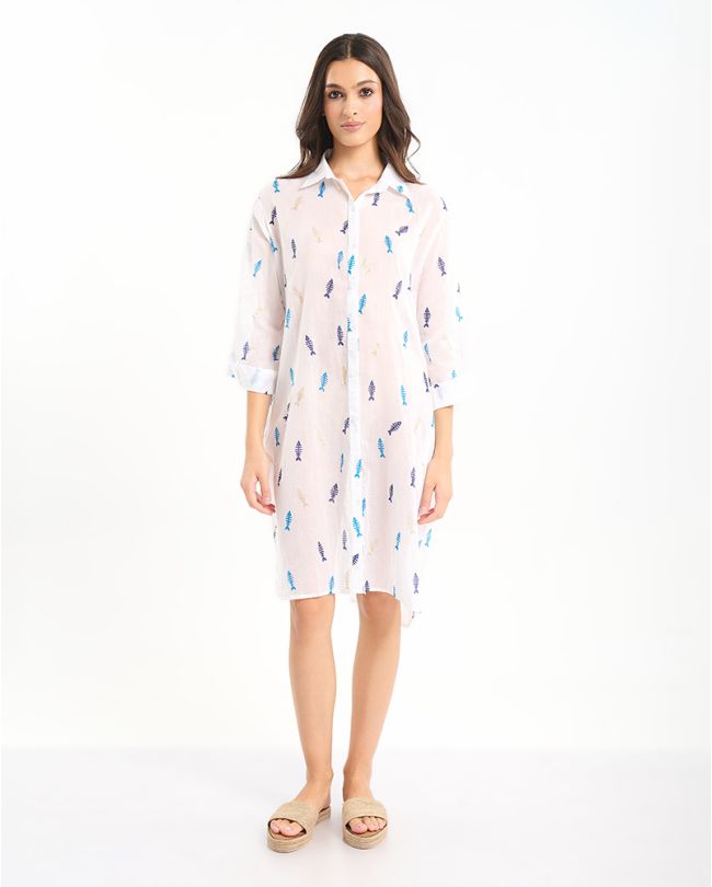 SHIRT/KAFTAN IN WHITE COLOR WITH FISHBONE ONE SIZE (100% COTTON)