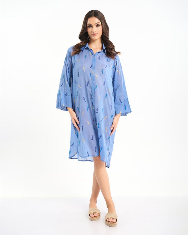SHIRT/KAFTAN IN BLUE COLOR WITH FISHBONE ONE SIZE (100% COTTON)