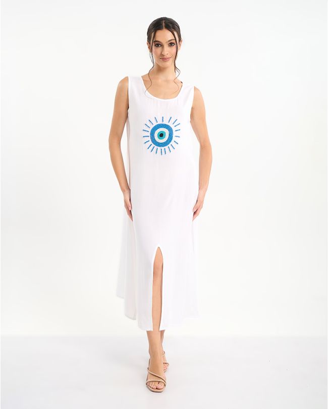 ΦΟΡΕΜΑ ΜΑΚΡΥ ΑΜΑΝΙΚΟ ΛΕΥΚΟ ΜΕ ΜΑΤΙ ONE SIZE (100% VISCOSE)