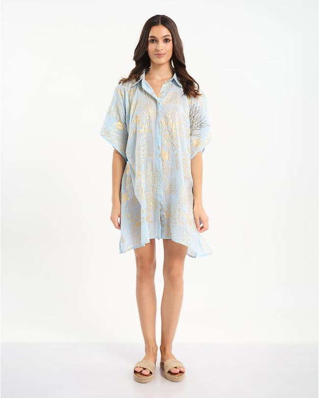 ΚΑΦΤΑΝΙ/ΠΟΥΚΑΜΙΣΑ ΣΕ ΓΑΛΑΖΙΟ ΧΡΩΜΑ ΜΕ ΧΡΥΣΑ ΣΧΕΔΙΑ ONE SIZE (100% COTTON)