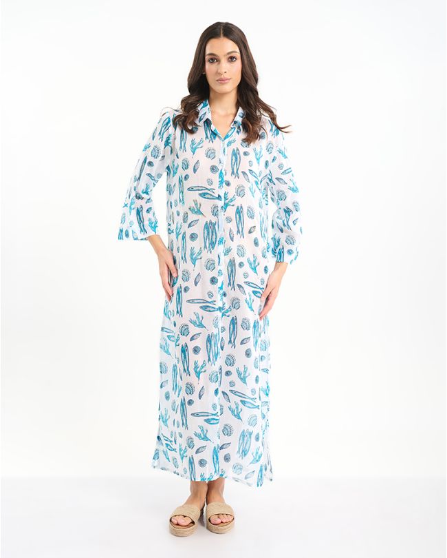 ΚΑΦΤΑΝΙ/ΠΟΥΚΑΜΙΣΑ ΣΕ ΛΕΥΚΟ ΜΕ ΓΑΛΑΖΙΑ ΨΑΡΙΑ ONE SIZE  (100% COTTON)