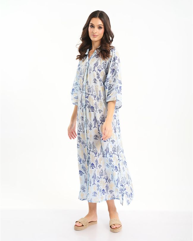 ΜΑΚΡΙΑ ΠΟΥΚΑΜΙΣΑ ΣΕ ΓΑΛΑΖΙΟ ΧΡΩΜΑ ΜΕ ΜΠΛΕ/ΧΡΥΣΑ ΨΑΡΙΑ ONE SIZE (100% COTTON)