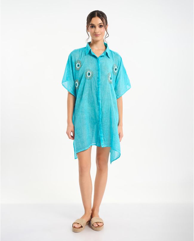 ΚΑΦΤΑΝΙ ΣΕ ΓΑΛΑΖΙΟ ΧΡΩΜΑ ΜΕ ΣΧΕΔΙΟ 'ΜΑΤΙ' ONE SIZE (100% COTTON)