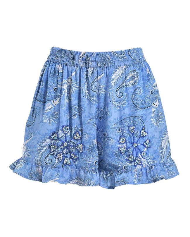 SHORTS WITH RUFFFLES IN LIGHT BLUE COLOR WITH PAISLEY ONE SIZE ( POLYCOTTON)