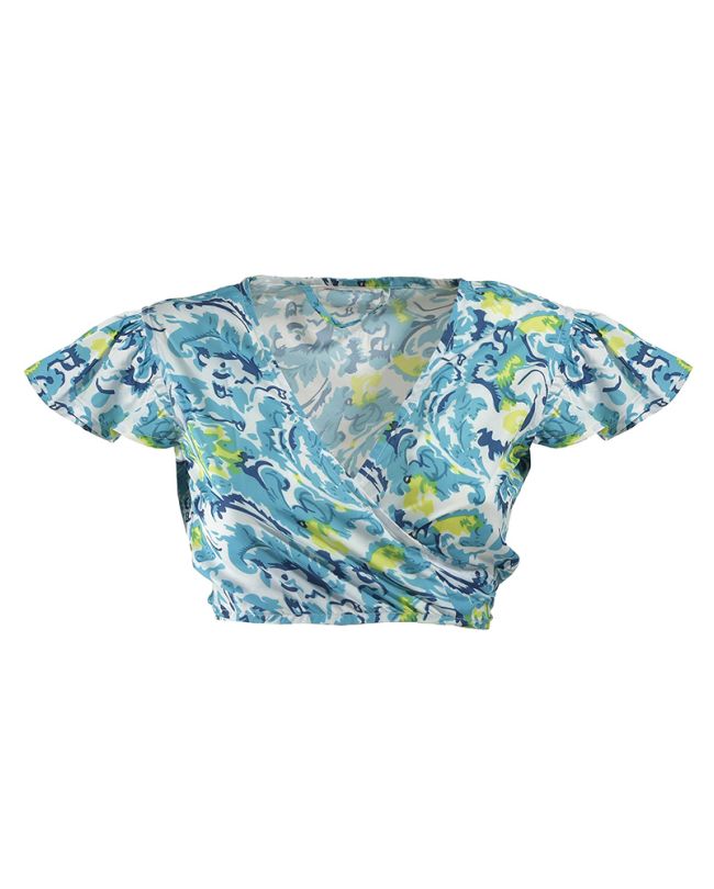 CROP TOP ΙΝ TURQUOISE/YELLOW COLOR ONE SIZE ( POLYCOTTON)