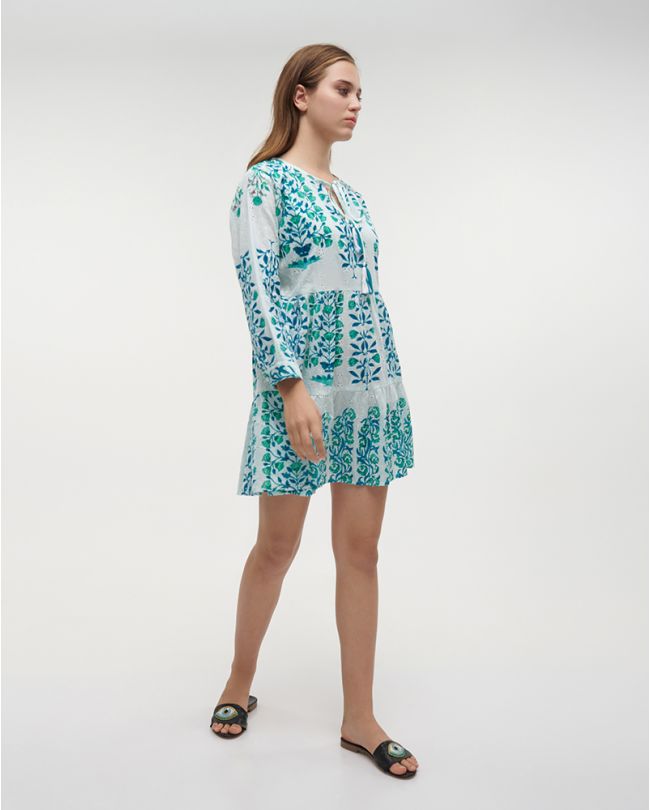 ΦΟΡΕΜΑ ΚΟΝΤΟ ΠΡΑΣΙΝΟ/ΤΥΡΚΟΥΑΖ ΜΕ ΚΟΡΑΛΙΑ ONE SIZE (100%COTTON)