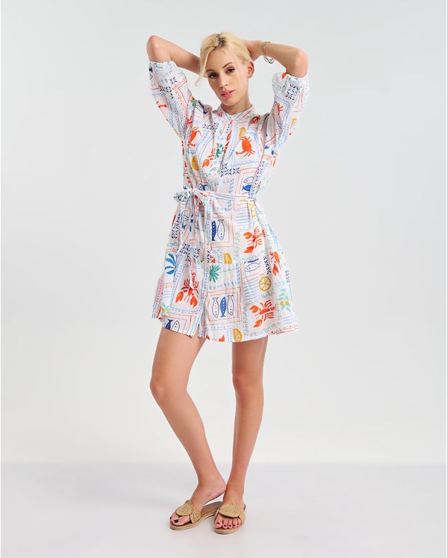 ΚΟΝΤΟ ΦΟΡΕΜΑ ΜΕ ΖΩΝΗ ΣΕ ΛΕΥΚΌ/ΜΠΛΕ/ΠΟΡΤΟΚΑΛΙ ONE SIZE (100% COTTON)