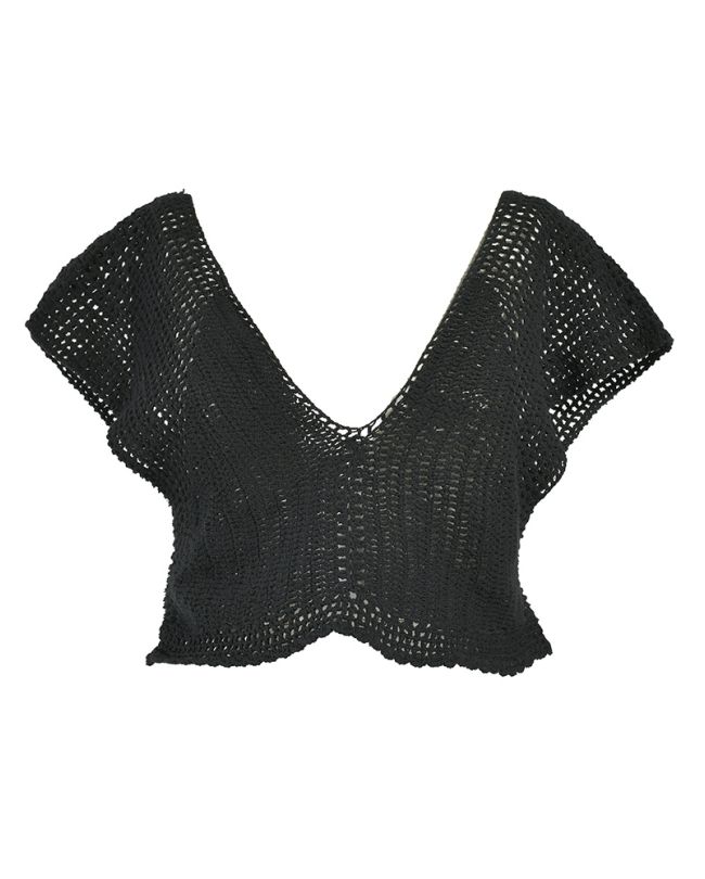 CROP SLEEVELESS TOP CROCHET IN BLACK COLOR ONE SIZE (100% COTTON)