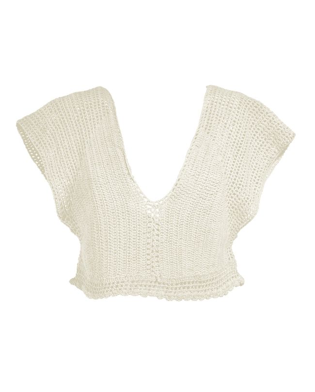 CROP SLEEVELESS TOP CROCHET IN ECRU COLOR ONE SIZE (100% COTTON)