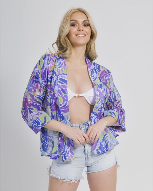 SHORT KIMONO MULTICOLOR WITH PRINTS ONE SIZE (100% COTTON)