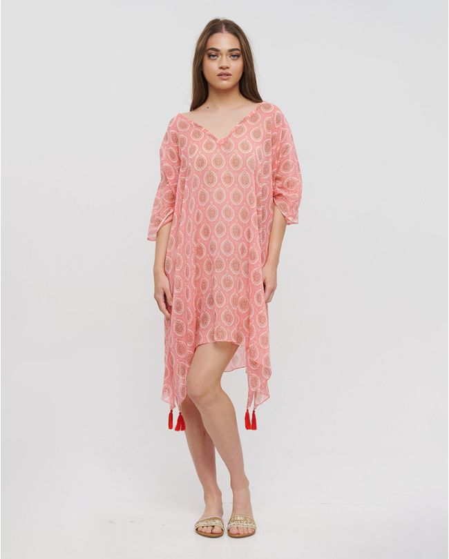 PRINTED KAFTAN IN PINK COLOR ONE SIZE (100% COTTON)