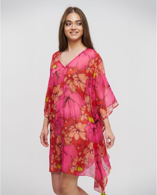 PRINTED KAFTAN PINK FLORAL ONE SIZE (100% COTTON)