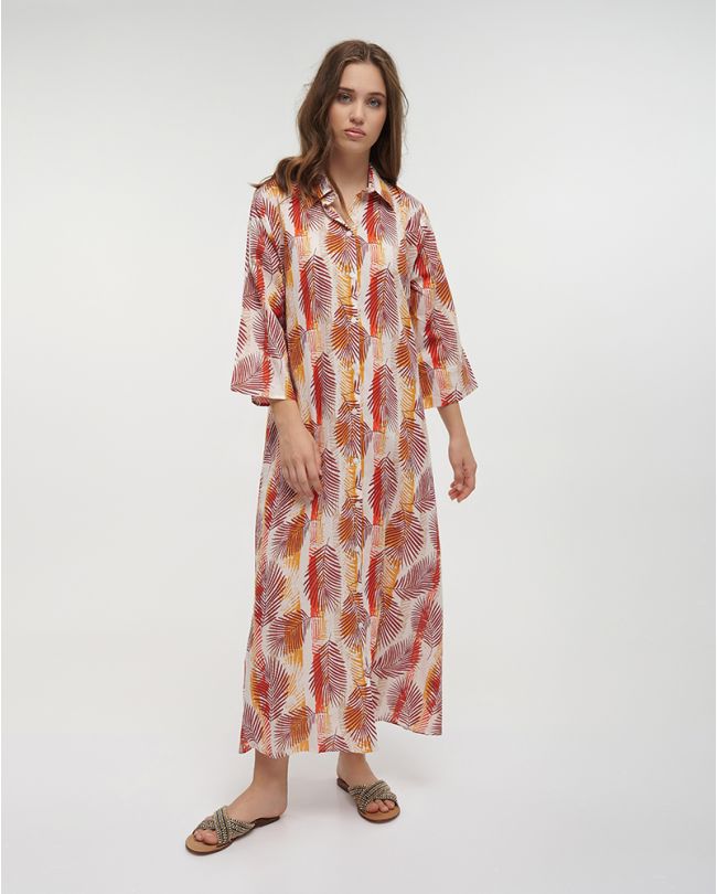 ΠΟΥΚΑΜΙΣΑ ΜΑΚΡIΑ ΛΕΥΚΗ/ΚΑΦΕ ΜΕ ΦΥΛΛΑ ONE SIZE (100% COTTON)