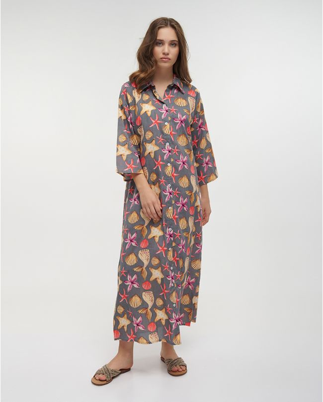 LONG SHIRT IN GREY COLOR WITH SEASHELLS ONE SIZE (100% COTTON)