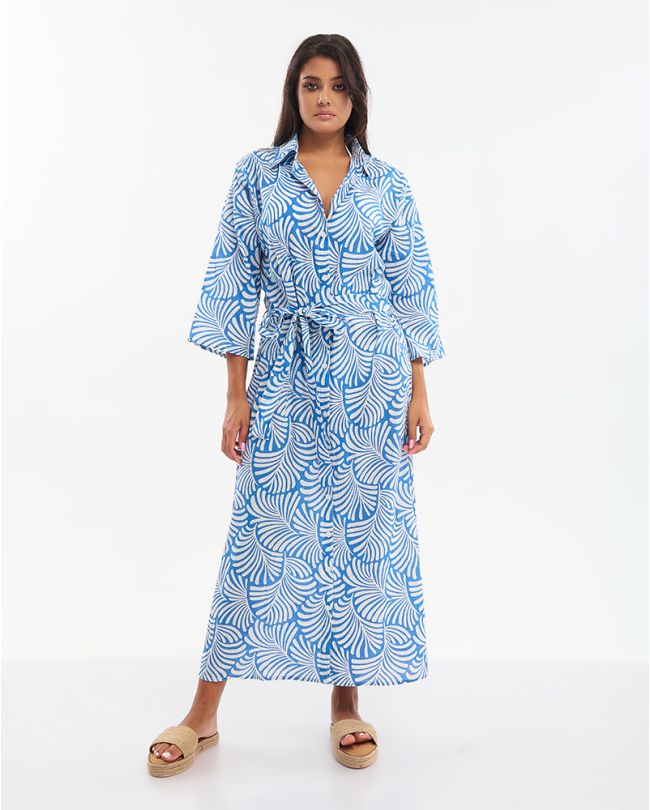 ΠΟΥΚΑΜΙΣΑ ΜΑΚΡΙΑ ΜΕ ΖΩΝΗ ΜΠΛΕ/ΛΕΥΚΟ ONE SIZE (100% COTTON)