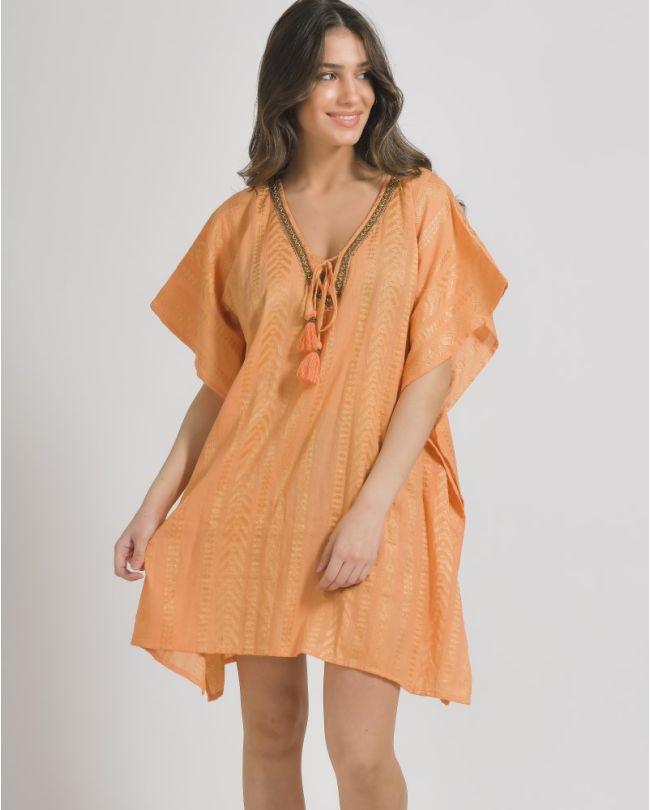 DRESS/KAFTAN IN ORANGE COLOR ΟΝΕ SIZE(100% COTTON)