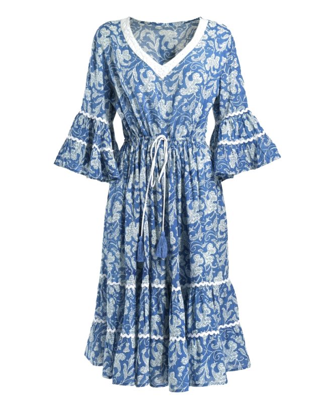 ΦΟΡΕΜΑ ΜΑΚΡΥ ΜΕ 3/4 ΜΑΝΙΚΙ ΜΠΛΕ ONE SIZE (100% COTTON)