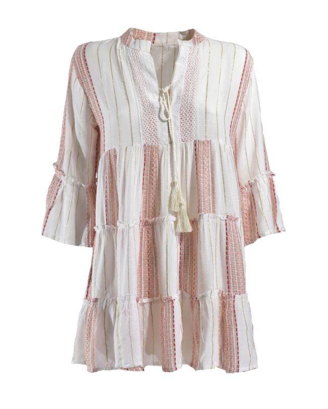 SHORT DRESS IN WHITE/RED COLOR ONE SIZE(100% VISCOSE)