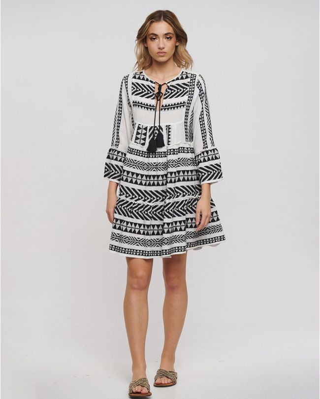 SHORT KAFTAN IN BLACK/WHITE COLOR ONE SIZE(100% COTTON)