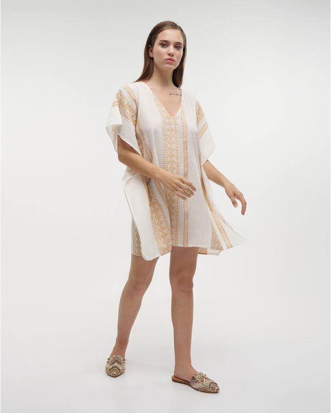 KAFTAN IN WHITE/GOLD COLOR ONE SIZE (100% COTTON)