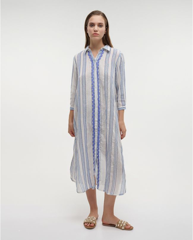 ΠΟΥΚΑΜΙΣΑ ΜΑΚΡΥΑ ΑΣΠΡΗ/ΓΑΛΑΖΙΑ ONE SIZE (100% COTTON)