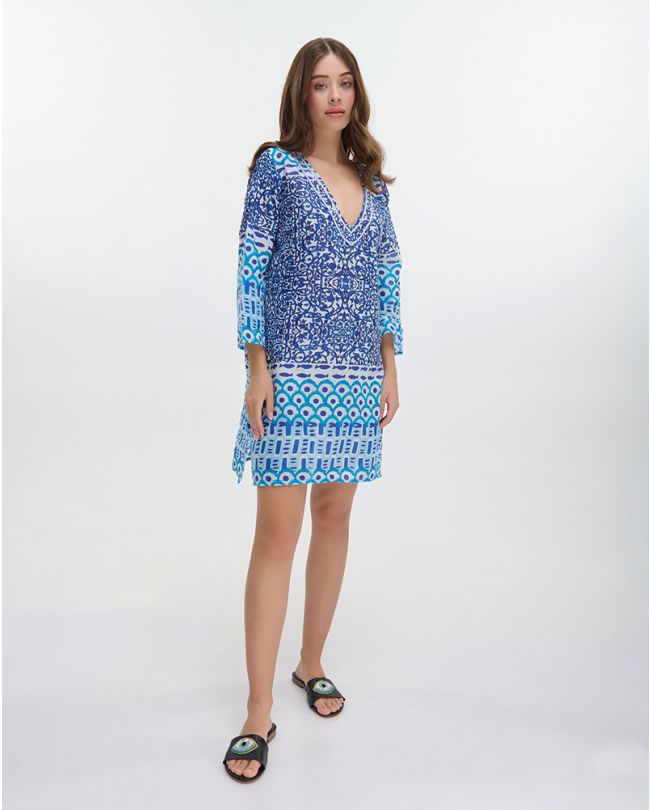 SHORT KAFTAN IN BLUE COLOR ONE SIZE (100% COTTON)