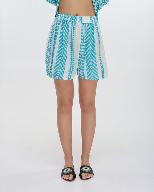 SHORTS IN WHITE/TURQUOISE COLOR ONE SIZE (100% COTTON)