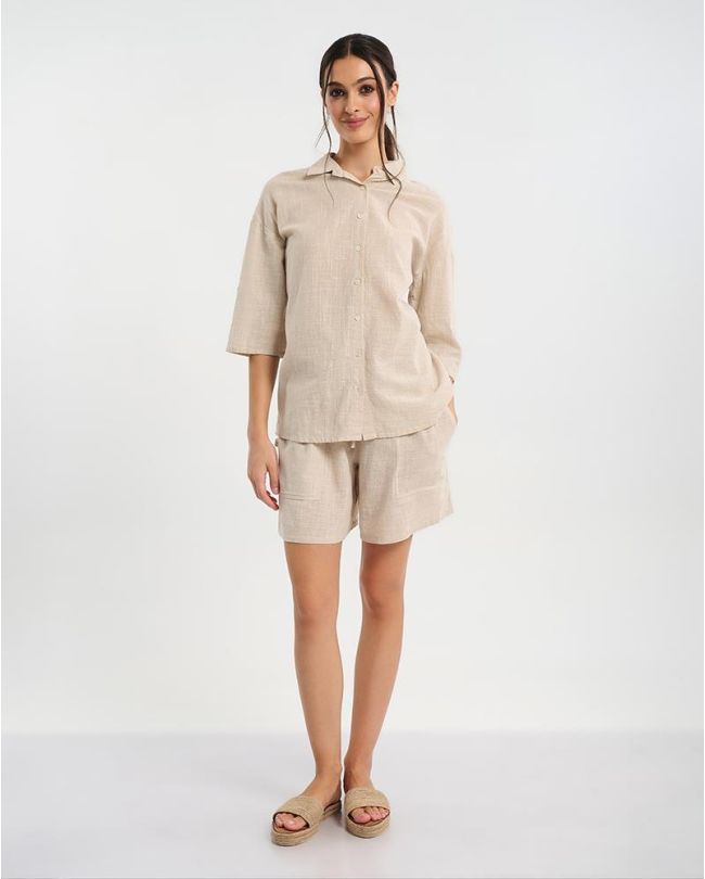 ΠΟΥΚΑΜΙΣΟ ΜΕ 3/4 ΜΑΝΙΚΙ ΜΠΕΖ M/L (100% COTTON SLUB)