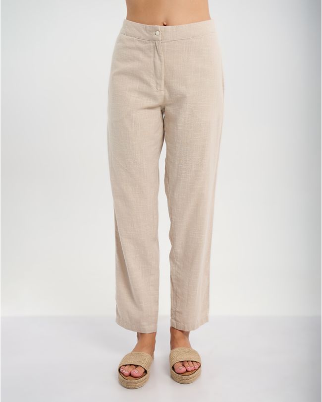 ΠΑΝΤΕΛΟΝΙ ΜΠΕΖ ΜΕ ΕΚΡΟΥ ΡΙΓΑ ΣΤΟ ΠΛΑΙ S/M (100% COTTON LINO)