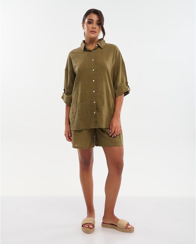 ΠΟΥΚΑΜΙΣΟ ΜΕ 3/4 ΜΑΝΙΚΙ ΧΑΚΙ M/L(100% COTTON SLUB)