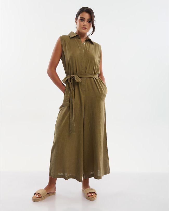 ΟΛΟΣΩΜΗ ΦΟΡΜΑ ΑΜΑΝΙΚΗ ΜΕ ΖΩΝΗ ΧΑΚΙ M/L (100% COTTON SLUB)