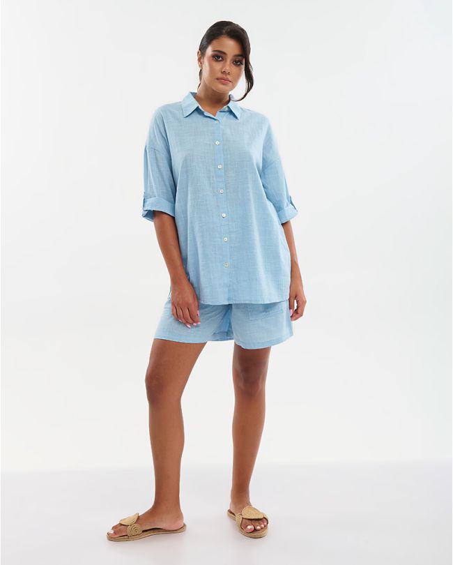 ΠΟΥΚΑΜΙΣΟ ΜΕ 3/4 ΜΑΝΙΚΙ ΓΑΛΑΖΙΟ M/L(100% COTTON SLUB)