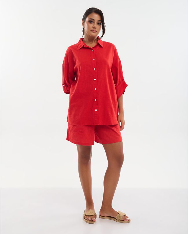 ΠΟΥΚΑΜΙΣΟ ΜΕ 3/4 ΜΑΝΙΚΙ ΚΟΚΚΙΝΟ M/L(100% COTTON SLUB)